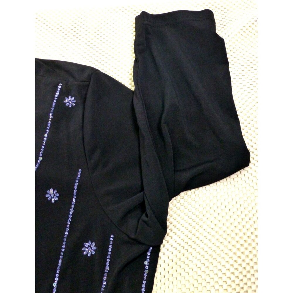 Another Thyme Black & Blue Beaded 3/4 Sleeve Top Scalloped Hem Size 2X USA Made - Picture 7 of 12